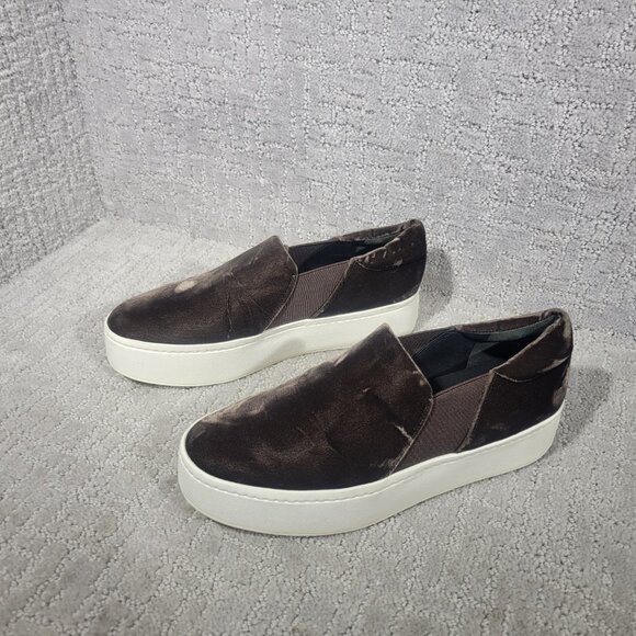 Vince Warren Womens Size 7M Brown Low Top Velvet Slip On Platform Sneaker Shoes - Picture 7 of 11